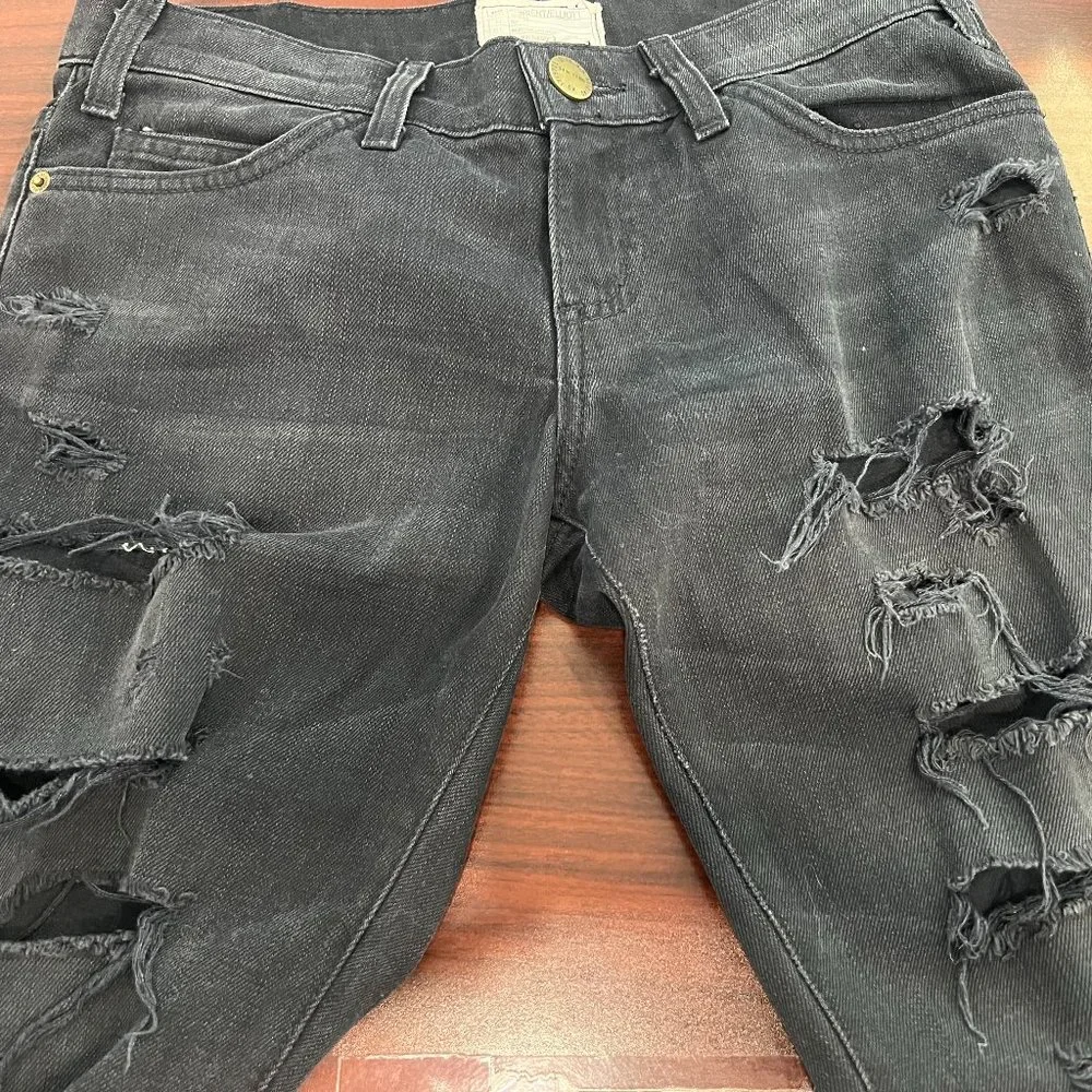 Current/Elliott Stiletto in‎ Jet Black Destroy Stretch Skinny Jeans 26